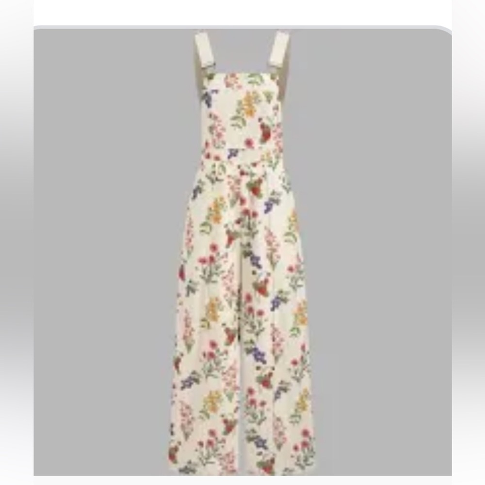 Floral button wide leg jumpsuit